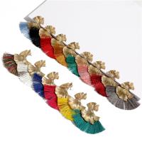 Zinc Alloy Tassel Earring, met Katoen draad, gold plated, voor vrouw, meer kleuren voor de keuze, nikkel, lood en cadmium vrij, 87*75mm, Verkocht door pair