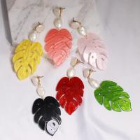 Acrylic Drop Earring, Leaf, fashion jewelry & for woman, more colors for choice, 85x35mm, Sold By Pair