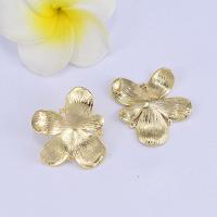 Brass Earring Stud Component Flower real gold plated DIY nickel lead & cadmium free 25*30mm Sold By Lot