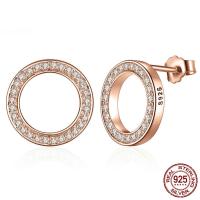 925 Sterling Silver Stud Earrings Donut rose gold color plated micro pave cubic zirconia & for woman Sold By Pair