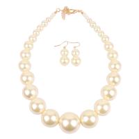 Plastic Pearl Smykker Set, ørering & halskæde, med 8cm extender kæde, for kvinde, flere farver til valg, Længde Ca. 16.5 inch, Solgt af sæt