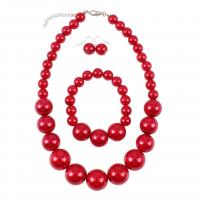Plastic Pearl Jewelry Set, bracelet & earring & necklace, for woman, more colors for choice, Length:Approx 19 Inch, Sold By Set