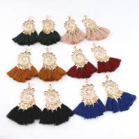 Tibetan Style Tassel Earring, with Cotton Thread, gold color plated, handmade & woven pattern & for woman, more colors for choice, nickel, lead & cadmium free, 50x84mm, Sold By Pair