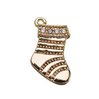 Cubic Zirconia Micro Pave Brass Pendant, Socks, real gold plated, micro pave cubic zirconia, nickel, lead & cadmium free, 7*13mm, Hole:Approx 1mm, 10PCs/Lot, Sold By Lot