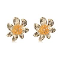 Brass Earring Stud Component, Flower, real gold plated, DIY & with loop, nickel, lead & cadmium free, 17.38*15.5mm, 10PCs/Lot, Sold By Lot