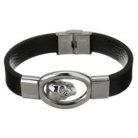 Stainless Steel Jewelry Bracelet, with Leather, for man, original color, 50x26mm,14mm, Sold Per Approx 8.5 Inch Strand