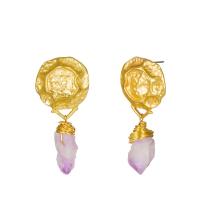 Zinklegierung Ohrringe, mit Naturstein, goldfarben plattiert, für Frau, violett, frei von Nickel, Blei & Kadmium, 21x45mm, verkauft von Paar