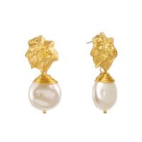 Tibetan Style Drop Earrings, with ABS Plastic Pearl, gold color plated, handmade & for woman, nickel, lead & cadmium free, 18x42mm, Sold By Pair