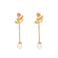 Tibetan Style Drop Earrings, with ABS Plastic Pearl, gold color plated, for woman, nickel, lead & cadmium free, 18x73mm, Sold By Pair