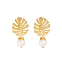 Zinklegierung Ohrringe, mit ABS-Kunststoff-Perlen, goldfarben plattiert, handgefertigt & für Frau, frei von Nickel, Blei & Kadmium, 25x44mm, verkauft von Paar