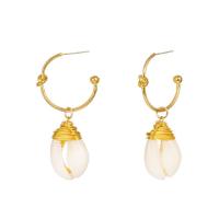 Tibetan Style Drop Earrings, with Shell, gold color plated, handmade & for woman, nickel, lead & cadmium free, 26x56mm, Sold By Pair