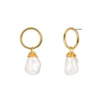 Zinklegierung Ohrringe, mit ABS-Kunststoff-Perlen, goldfarben plattiert, für Frau, frei von Nickel, Blei & Kadmium, 20x43mm, verkauft von Paar