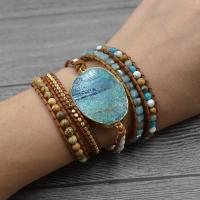 Gemstone Wrap Bracelet, with PU Leather, Round, Unisex & 5-strand, Length:33 Inch, Sold By PC