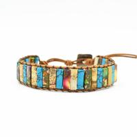 Gemstone Bracelet, with PU Leather, Round, Unisex, Length:6.5 Inch, Sold By PC