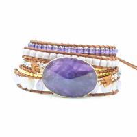 Wrap Bracelet Amethyst with PU Leather Round Unisex &  Length 33 Inch Sold By PC