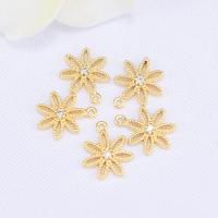 Cubic Zirconia Brass Pendants, with Cubic Zirconia, Flower, real gold plated, hollow, nickel, lead & cadmium free, 10mm, Hole:Approx 1mm, 10PCs/Lot, Sold By Lot