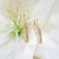 Brass Earring Stud Component, real gold plated, with loop & micro pave cubic zirconia, nickel, lead & cadmium free, 16.5*10mm, Sold By Pair
