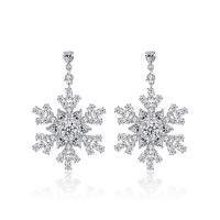 Brass Drop Earring with Cubic Zirconia Snowflake platinum plated micro pave cubic zirconia & for woman nickel lead & cadmium free 28*22mm Sold By Pair