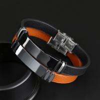 Titanium Stål Armbånd, med Læder, forgyldt, Korrosionsbestandig & Koreansk stil & Unisex & justerbar, flere farver til valg, Solgt Per Ca. 8.5 inch Strand