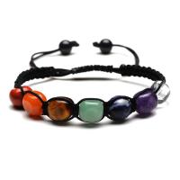 Gemstone Bracelets, Flat Round, Adjustable & braided bracelet & Unisex, multi-colored, 7x9mm, Length:7 Inch, Sold By PC