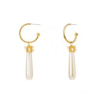 Zinklegierung Ohrringe, mit ABS-Kunststoff-Perlen, goldfarben plattiert, handgefertigt & für Frau, frei von Nickel, Blei & Kadmium, 25x68mm, verkauft von Paar