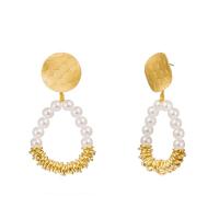 Pendientes de Aleación de Zinc, con Perlas de plástico ABS, chapado en color dorado, para mujer, libre de níquel, plomo & cadmio, 30x62mm, Vendido por Par
