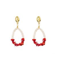 Zinklegierung Ohrringe, mit ABS-Kunststoff-Perlen, goldfarben plattiert, für Frau, frei von Nickel, Blei & Kadmium, 27x59mm, verkauft von Paar