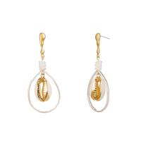 Tibetan Style Drop Earrings, with Shell, gold color plated, for woman, nickel, lead & cadmium free, 28x70mm, Sold By Pair