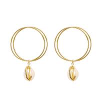 Tibetan Style Drop Earrings, with Shell, gold color plated, for woman, nickel, lead & cadmium free, 49x72mm, Sold By Pair