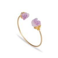 Tibetan Style Cuff Bangle, with Natural Stone, gold color plated, for woman, purple, nickel, lead & cadmium free, Inner Diameter:Approx 60mm, Sold By PC