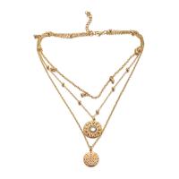 Tibetan Style Jewelry Necklace, with 5cm extender chain, gold color plated, three layers & for woman & with rhinestone, nickel, lead & cadmium free, 15mm,20mm, Sold Per Approx 14.98 Inch, Approx 16.15 Inch, Approx 18.12 Inch Strand