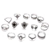 Zinc Alloy ring Set, fingerring, 15 stk. & for kvinde & med rhinestone, Solgt af sæt