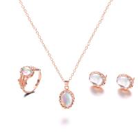 Conjuntos de joyería de aleación de zinc, Pendiente de stud & anillo de dedo & collar, con gemas de cristal, chapado en color rosa dorada, para mujer, longitud:19 Inch, Vendido por Set
