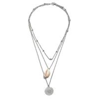Multi слой ожерелье, цинковый сплав, с Ракушка, плакирован серебром, многослойный & Женский, серебряный, не содержит никель, свинец, продается Strand