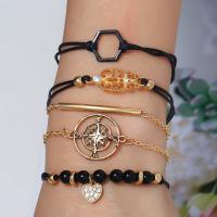 Tibetan Style Bracelet Set, with leather cord, gold color plated, 5 pieces & for woman, golden, nickel, lead & cadmium free, Sold By Set