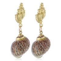 Tibetan Style Drop Earring, with Shell, stainless steel post pin, Shell, gold color plated, for woman, golden, nickel, lead & cadmium free, 52*19mm, Sold By Pair