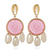 Zinc Alloy Dream Catcher Earring with Shell stainless steel post pin Shell gold color plated for woman nickel lead & cadmium free 42*72mm Sold By Pair