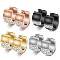 Stainless Steel Lever Back Earring, for woman & with rhinestone, more colors for choice, 9x2x7mm, Sold By Pair
