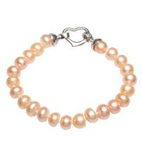 Freshwater Cultured Pearl Bracelet, Freshwater Pearl, brass spring ring clasp, Potato, silver color plated, for woman, pink, 8x6mm, Sold Per Approx 7.5 Inch Strand