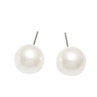 South Sea Shell Earring Shell Pearl brass post pin Round silver color plated for woman white 10mm Sold By Pair