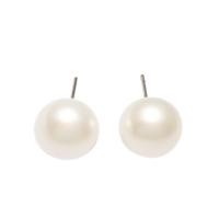 Freshwater Pearl Stud Earring brass post pin Potato silver color plated for woman white 11-12mm Sold By Pair