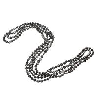 Freshwater Pearl Sweater Chain Necklace, with Glass Seed Beads, Potato, for woman, black, 6x5x3mm, Sold Per Approx 63 Inch Strand