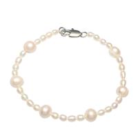 Freshwater Cultured Pearl Bracelet, Freshwater Pearl, brass lobster clasp, silver color plated, for woman, white, 8x7mm,4x5mm, Sold Per Approx 7.5 Inch Strand