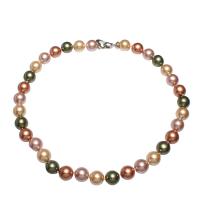 Natural Freshwater Pearl Necklace brass foldover clasp Potato silver color plated for woman mixed colors 11mm Sold Per Approx 16.5 Inch Strand