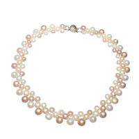 Freshwater Pearl Brass Necklace, brass box clasp, Potato, silver color plated, for woman, mixed colors, 9x6mm,7x4mm, Sold Per Approx 16.1 Inch Strand