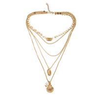 Multi Layer Necklace Zinc Alloy with 5cm extender chain Shell gold color plated multilayer & oval chain & for woman nickel lead & cadmium free 18mm 22mm Sold Per Approx 7.88 Inch Approx 13.39 Inch Approx 18.90 Inch Approx 21.26 Inch Approx 22.05 Inch Strand