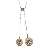 Stainless Steel Jewelry Necklace, with 2inch extender chain, rose gold color plated, oval chain & for woman & with rhinestone, 10x12.5mm,12x14.5mm,65mm,1.5mm, Sold Per Approx 16 Inch Strand