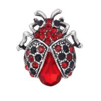 Tibetan Style Brooches, Ladybug, platinum color plated, for woman & with rhinestone, nickel, lead & cadmium free, 26*23mm, 3PCs/Lot, Sold By Lot