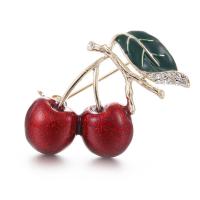 Tibetan Style Brooches, Cherry, gold color plated, for woman & with rhinestone, more colors for choice, nickel, lead & cadmium free, 34*30mm, 3PCs/Lot, Sold By Lot
