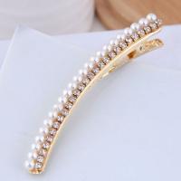 Alligator Hair Clip, Tibetan Style, with Rhinestone & Plastic Pearl, gold color plated, different styles for choice & for woman & with rhinestone, more colors for choice, 80*6mm, Sold By PC